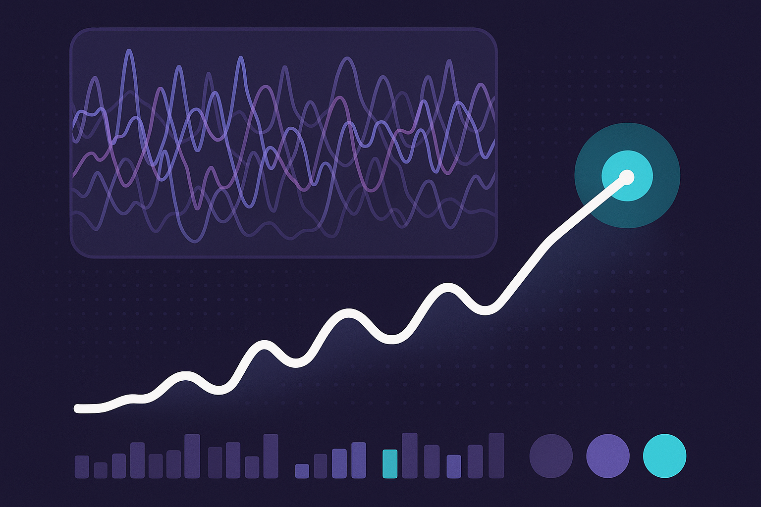 Editorial image contrasting noisy fluctuating data with clean actionable progress metrics.