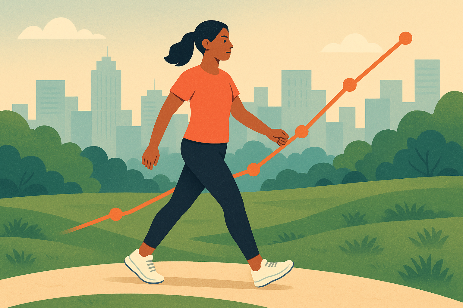 Editorial image of a daily walking routine connected to steady trend progress and improved recovery.